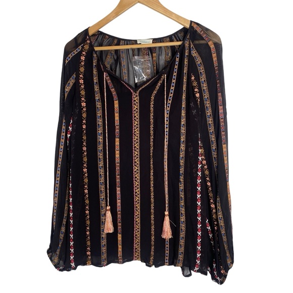 Sundance Tops - Sundance Semi-sheer Black Pull Top Boho Size Medium cami/tank included